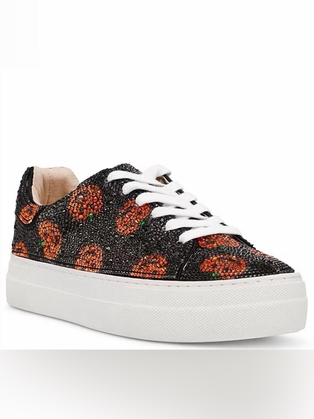 Betsey Johnson Platform Sidny Sneaker Black with Orange Crystal Pumpkins